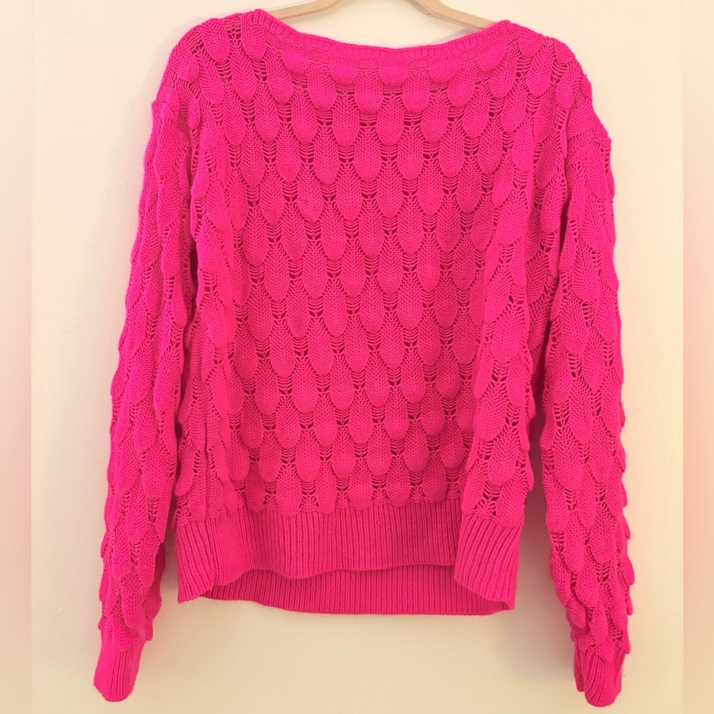 Pink Acrylic Textured Sweater, Sz L